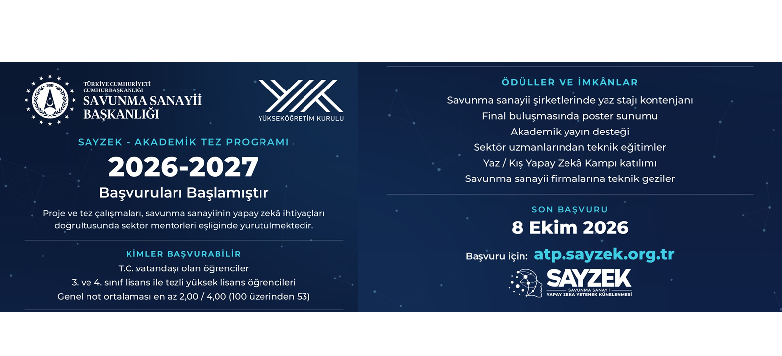 SAYZEK-ATP 2026-2027 Dönemi Başvuruları Başlamıştır